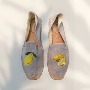 Soludos Canvas Espadrille Flats Lt. Blue w/Yellow Lemon on Top  11